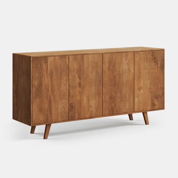 Helga Bursztyn sideboard, solid mango wood, angled front view, four doors closed